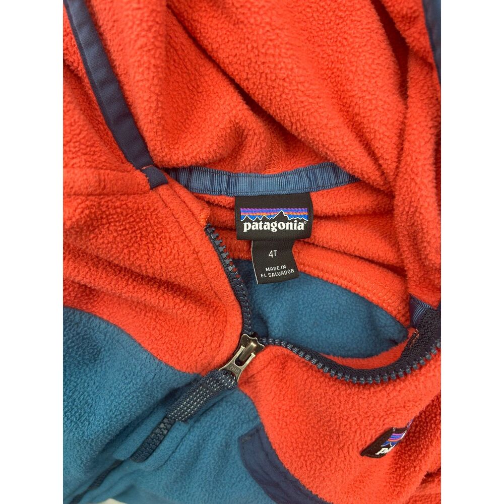 Patagonia Toddler Micro D Snap-T Jacket Hooded Sweater Red Blue 4T - Picture 4 of 4